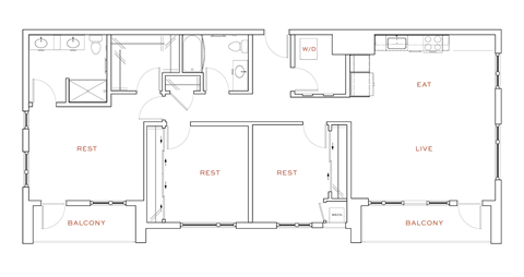 Floor plan for 3 beds, 2 baths, 1404 sqft